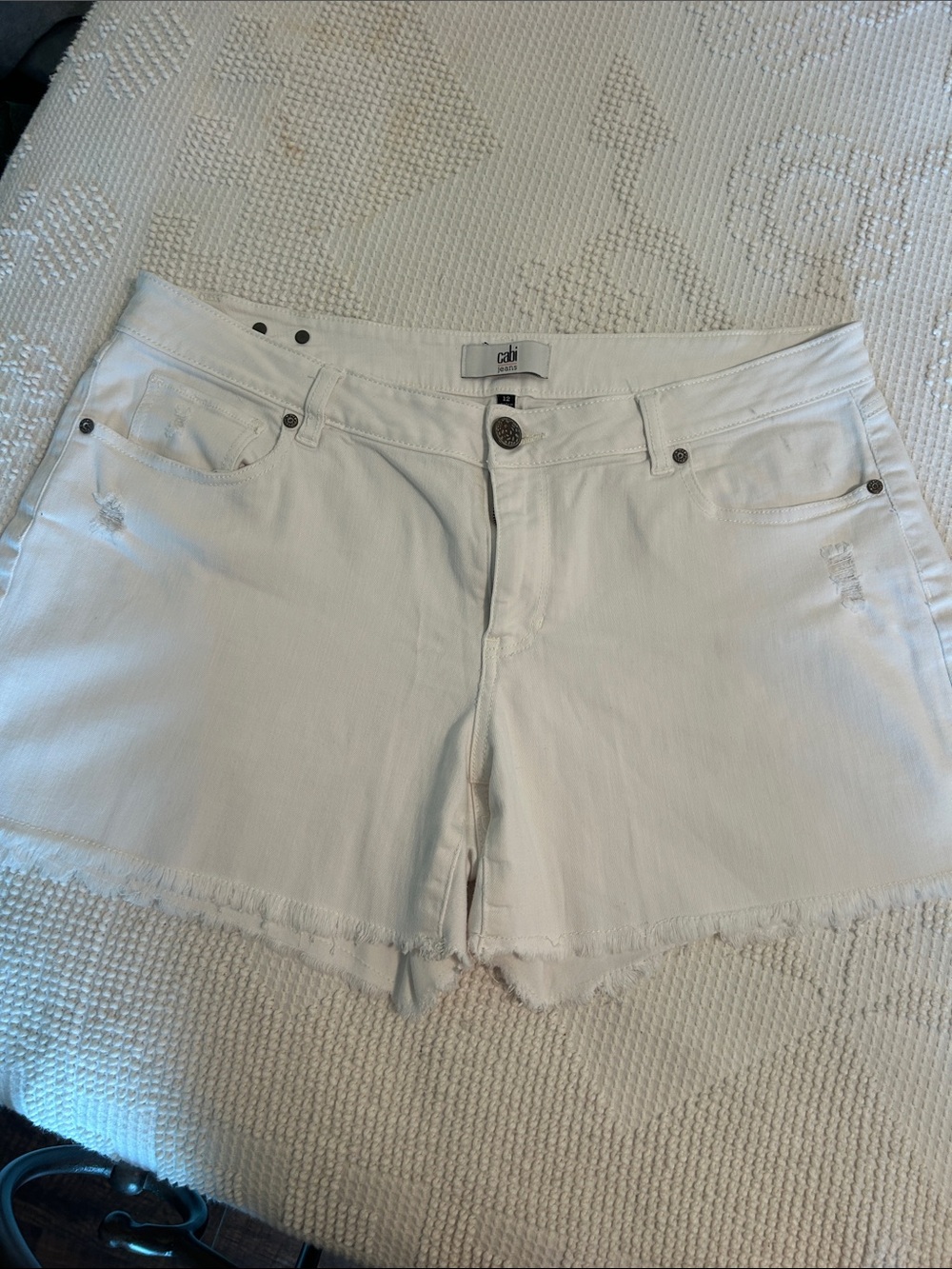 CAbi White Frayed Hem Denim Shorts